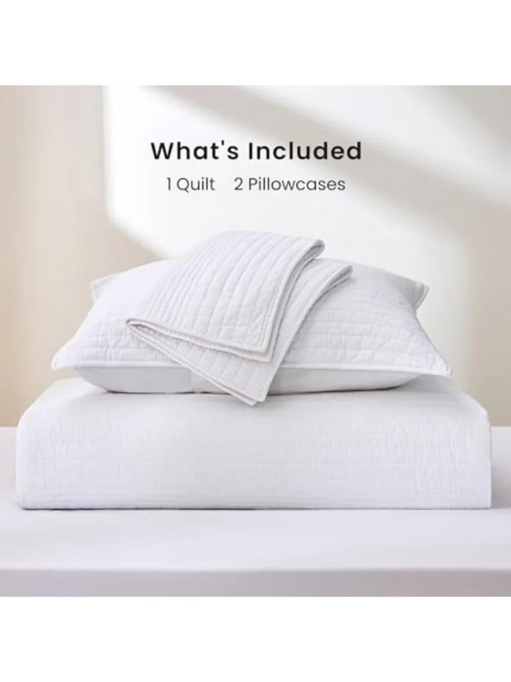 King Size Cotton Quilt Set - Lightweight Striped Textured Coverlet & 2 Pillow
